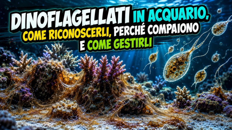 dinoflagellati in acquario marino che soffocano i coralli con patina marrone
