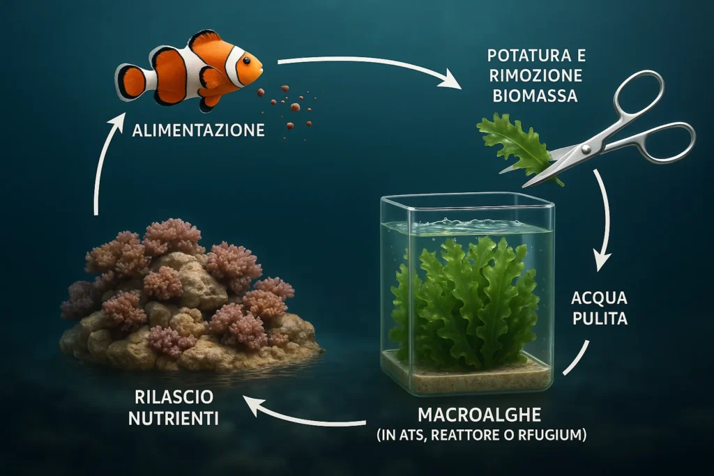 Schema-ciclo-rimozione-nutrienti-1024x683-1 Reattore ad alghe, ATS o refugium: guida completa per il tuo acquario marino