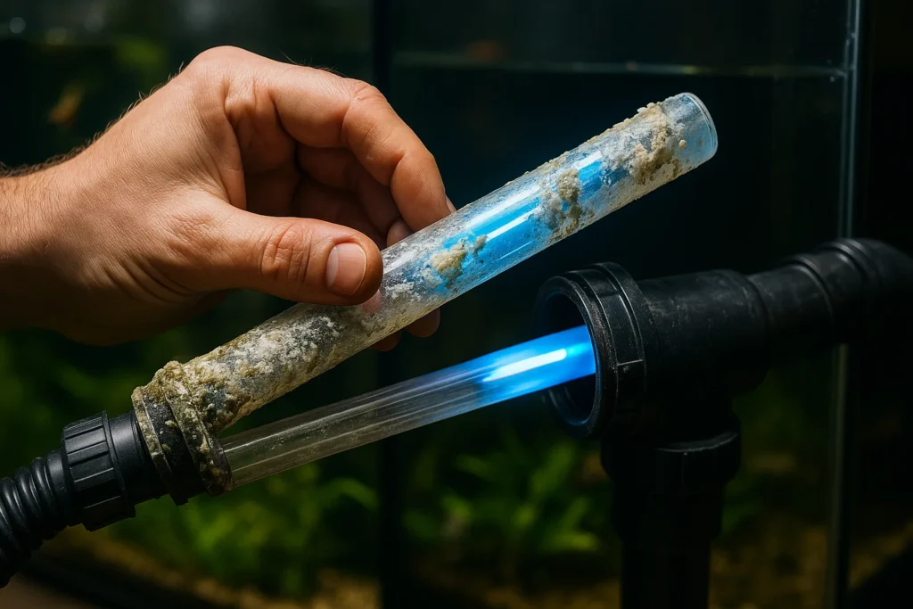 Tubo-al-quarzo-incrostato-1024x683-1 Lampada UV in acquario dolce e marino: guida completa tra miti e realtà