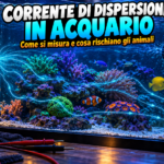 Sezione di acquario marino con percorso di corrente dispersa e multimetro in misura